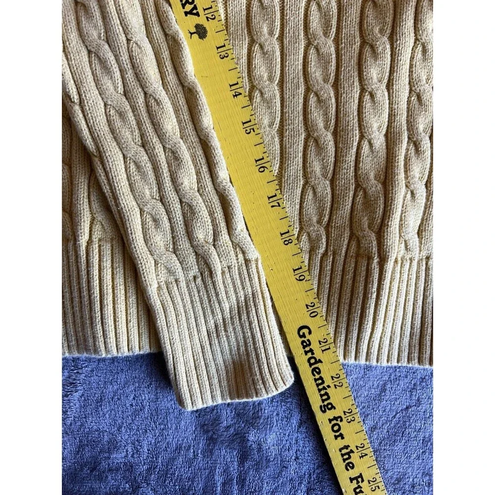 Ralph Lauren Yellow Cable Knit Sweater Size L Youth 1/4 Button EUC Ruffle Preppy